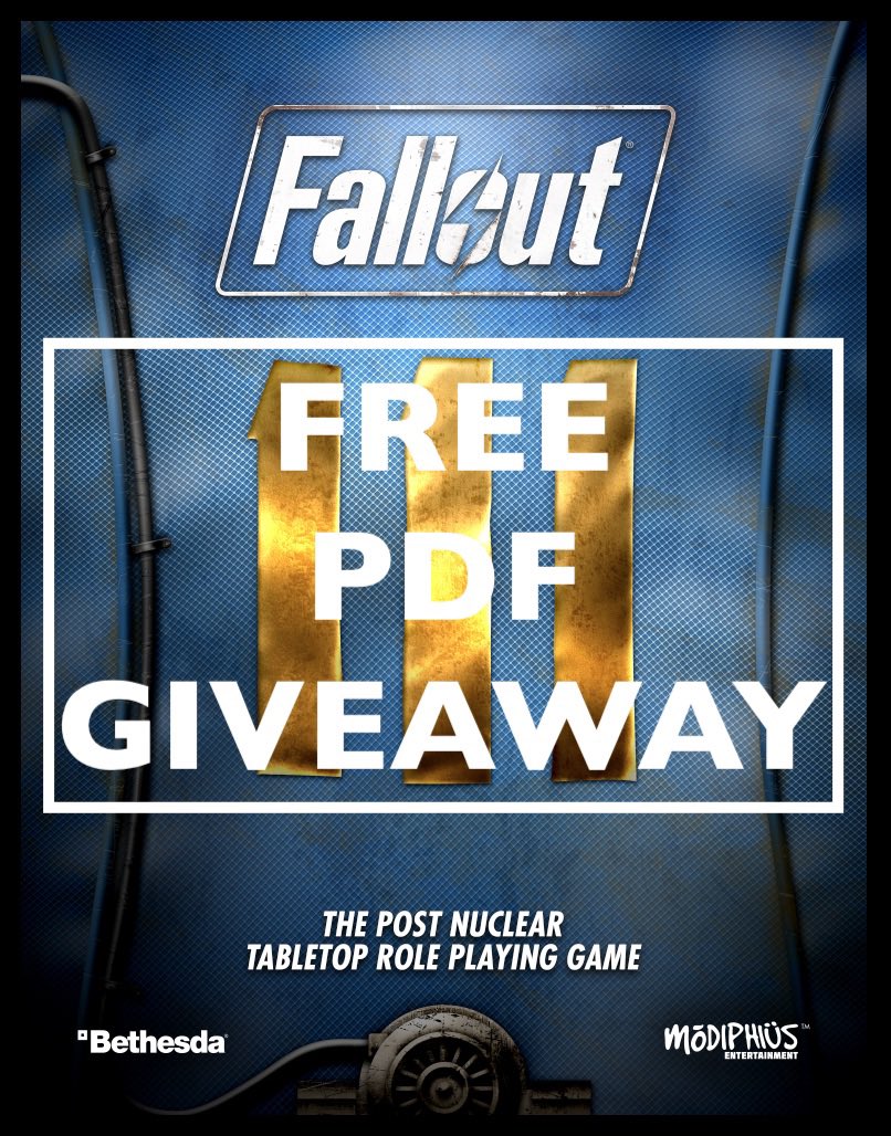 Modiphius's tweet photo. ‼️ Daily Holiday Giveaway ‼️

In the spirit of giving we will be giving away a free PDF every Monday-Friday from now until the new year! This weeks core rule book title up for grabs is 

💥Fallout: The Role Playing Game💥 https://t.co/P1dq1mDbTy