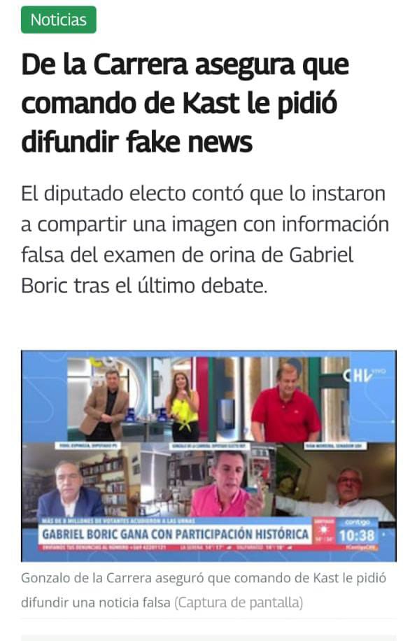 carreragonzalo's tweet photo. Este titular es Fake News.  Nadie del Comando me pidió difundir Fake News. Lo que dije fue que un twitt, cuyo contenido era cierto, venía acompañado de una foto que resultó estar trucada. El comando NO hacía fake news! Prensa tendenciosa!!! https://t.co/atEfEqFjUm