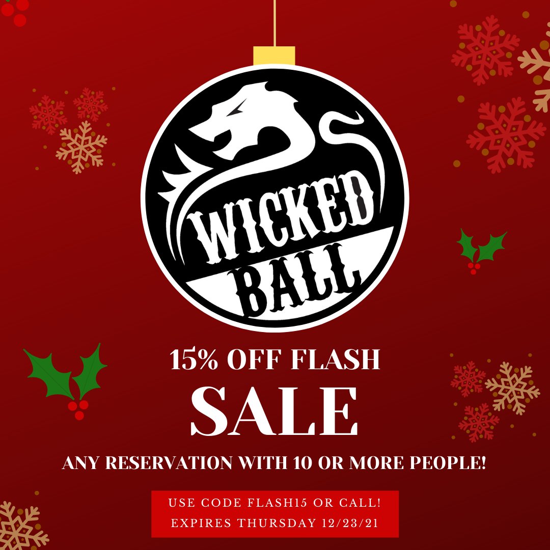 WickedBallChi's tweet photo. ⚡FLASH SALE!⚡
Get 15% off any reservation with 10 or more people! Use code FLASH15 or call us at 844-942-5332!📞
*Expires Thursday 12/23/21*
#wickedball #wicked #wickedballchicago #bubblesoccer #lasertag #nerfguns #nerfgunwars #wickedtime #letsgetwicked #flashsale #sale https://t.co/iPz8A0nix6