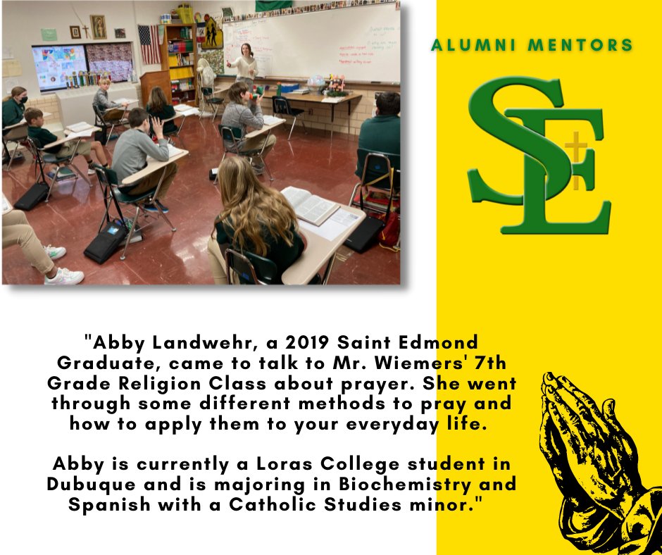 SEGaels's tweet photo. Thanks Abby Landwehr for returning to mentor to our students.
#stedmondcatholicschool #mentoring #holytrinityparish #prayer #prayerchangesthings #fortdodge https://t.co/Wc71i500DA