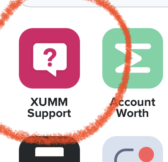 XamanWallet's tweet photo. If you need support, please use the in-app "XUMM Support" xApp. 

1. Open XUMM
2. Tap the "XUMM Home Button", the square with rounded corners in the middle of the lower button bar
3. Tap the "XUMM Support" xApp (or, if not visible: tap the "View more xApps" button first). https://t.co/FWYvvBX4yT