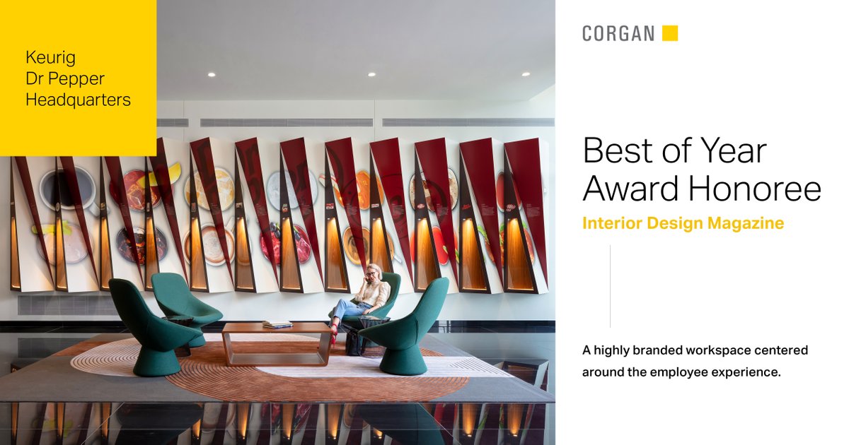 CorganInc's tweet photo. Proud to be honored by @InteriorDesign for the design of @KeurigPepper's new HQ! This brand-infused space highlights the history of the company and shines light on its authentic, innovative spirit — take a peek inside here! https://t.co/eCR6BkJvhH

#design #brand #idboyawards https://t.co/f3LIRSLuns