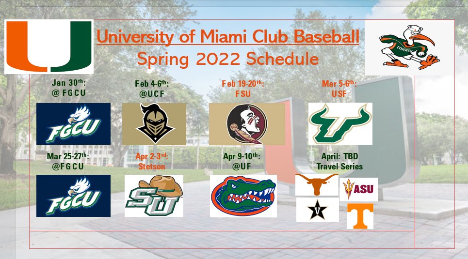 CanesClubBall's tweet photo. Your Miami Hurricanes 2022 schedule https://t.co/xM0hAUYPL4