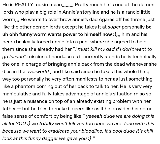 realized I never talked about funkly local god worm so fuckin uhhhhh here's this one tumblr post where i super briefly run down their character 