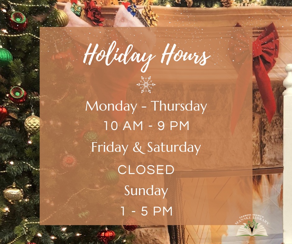 ManskeLibrary's tweet photo. The Library will be CLOSED Friday &amp; Saturday for the Christmas holiday.

Happy Holidays from the Manske Library! https://t.co/jd5FYXBhrI