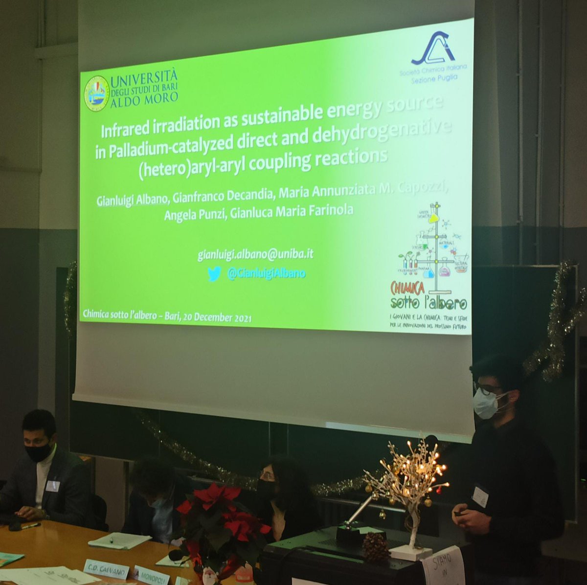 GianluigiAlbano's tweet photo. Another scientific conference in person for this 2021! Glad to present our results as @FarinolaGroup on IR-assisted reactions at the workshop "Chimica sotto l'Albero", organized by #SCIPuglia and @chemisonoperso!
#Chemistry #ChemTwitter #PostDocLife #PostDocVoice #SCIGiovani https://t.co/wzI3IT8FdR