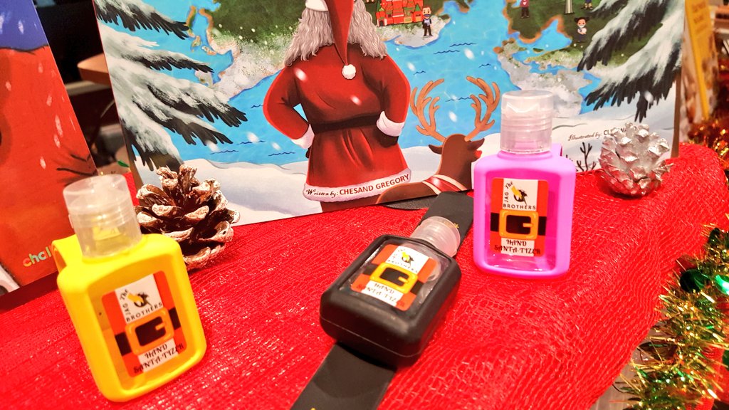 ADFRNTBooklist's tweet photo. 📚❄HOLIDAY COUNTDOWN: 5 Days until Christmas, 6 until #Kwanzaa! For last minute 🎁ideas check these seasonal titles feat. Caribbean characters &amp; traditions. New to our stock: Local author @ChesandGregory's DID SANTA WEAR A MASK? with stylish hand sanitizer wristbands ($6 ea.)📚 https://t.co/PawooACwQf