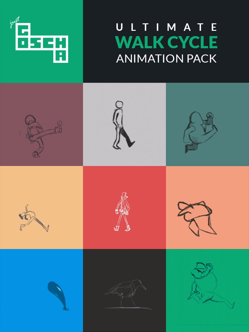 A pretty long time ago I released my first product to Gumroad (2016). 
justgoscha.gumroad.com/l/walkcyclepac…

A collection of 90 unique walk cycles. I have never promoted it since then 😄

You can get it now 90% OFF in the X-mas sale!

#animation #walkcycle