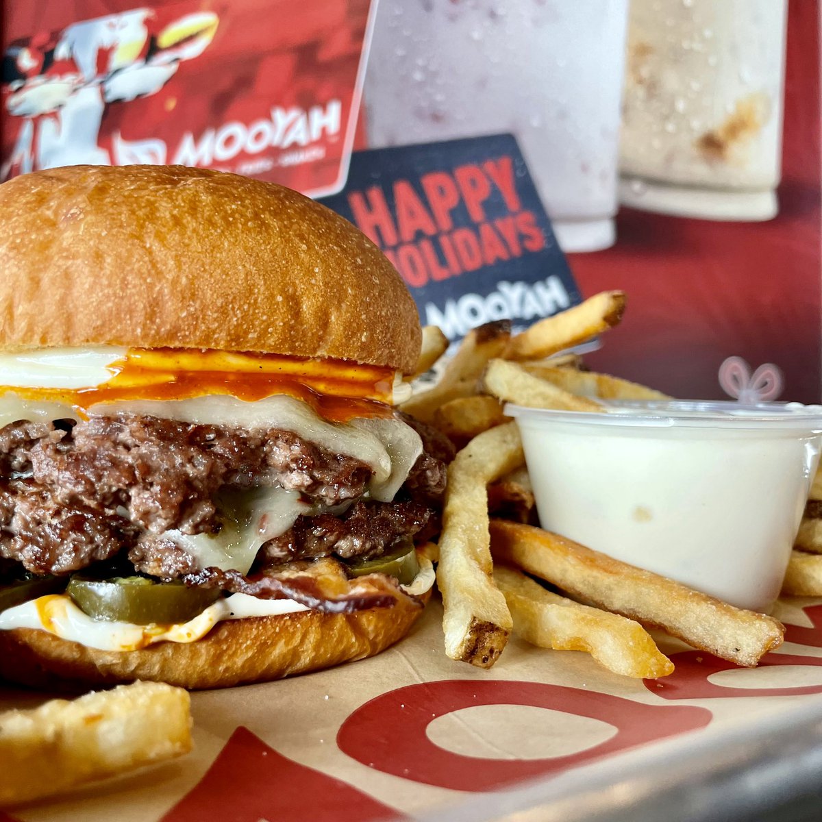 MooyahOC's tweet photo. Just in queso you missed it… you’ll earn a #FREEburger on the #RewardsApp each time you purchase a $25 #giftcard thru 12/31. 💳🍔📲 #MOOYAH #bestburger #doublediablo #cheeseburger #spicyburger #jalapenoburger #foodiegift #burgerlover #oceats #irvine https://t.co/ScI1ULCByg https://t.co/AEmbGmjd40