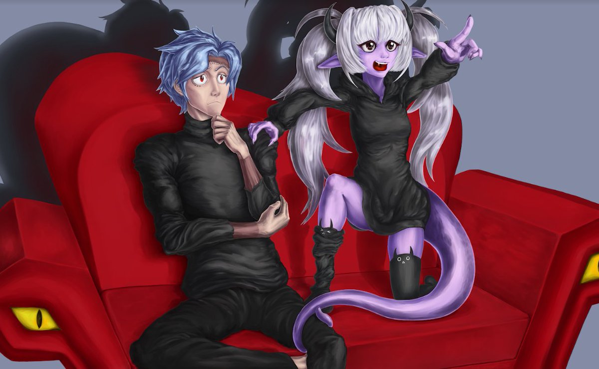 FrankeyDr's tweet image. Me and Necro doing what we do best, Watching random series on Netflix! #Vtuber #グールillust  #Docart