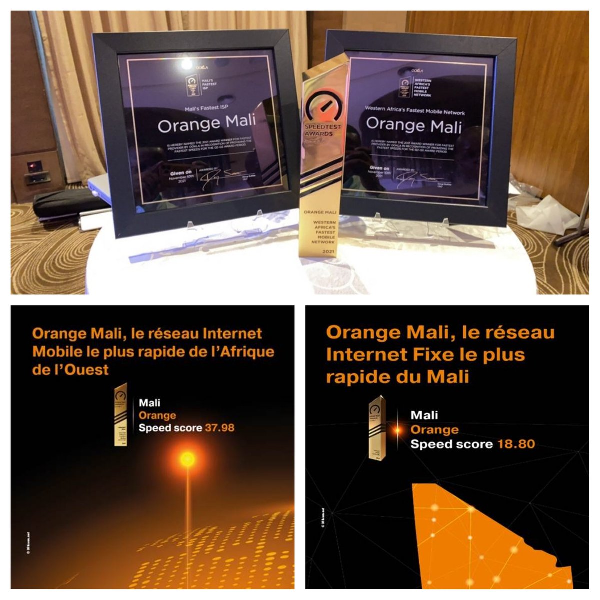 AdjaFatouma's tweet photo. Orange Mali a reçu deux grandes distinctions pour la qualité de son réseau, nous les dédions à nos clients ! 🙏 https://t.co/TnFgE4XTHd