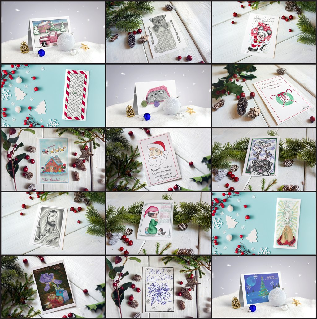 utahprisoner's tweet photo. 🎄It's not too late to send your friends and loved ones a UPAN Holiday Card! Incarcerated artists were encouraged to join UPAN in celebrating the 2021 Holiday Season through our 5th Annual Holiday Card Contest. - https://t.co/rhJWts4OOJ https://t.co/lQLTMYQNPF