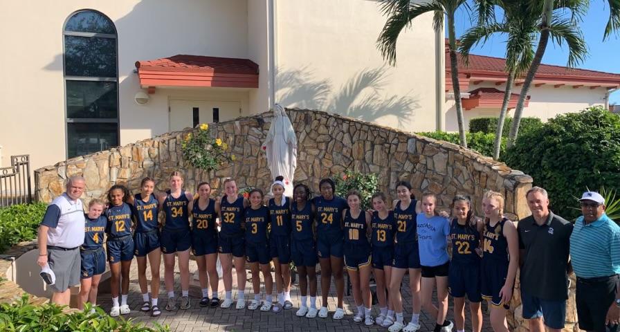 smhlynn's tweet photo. This week's Pillar Post is the Spartan Girls Basketball Team who is playing games in Florida this week. The team stopped at a shrine. to the Blessed Mother on their way to a game and prayed for the health of all members of Spartan Nation. #catholic #pillarpost https://t.co/qoe4zZlPYA