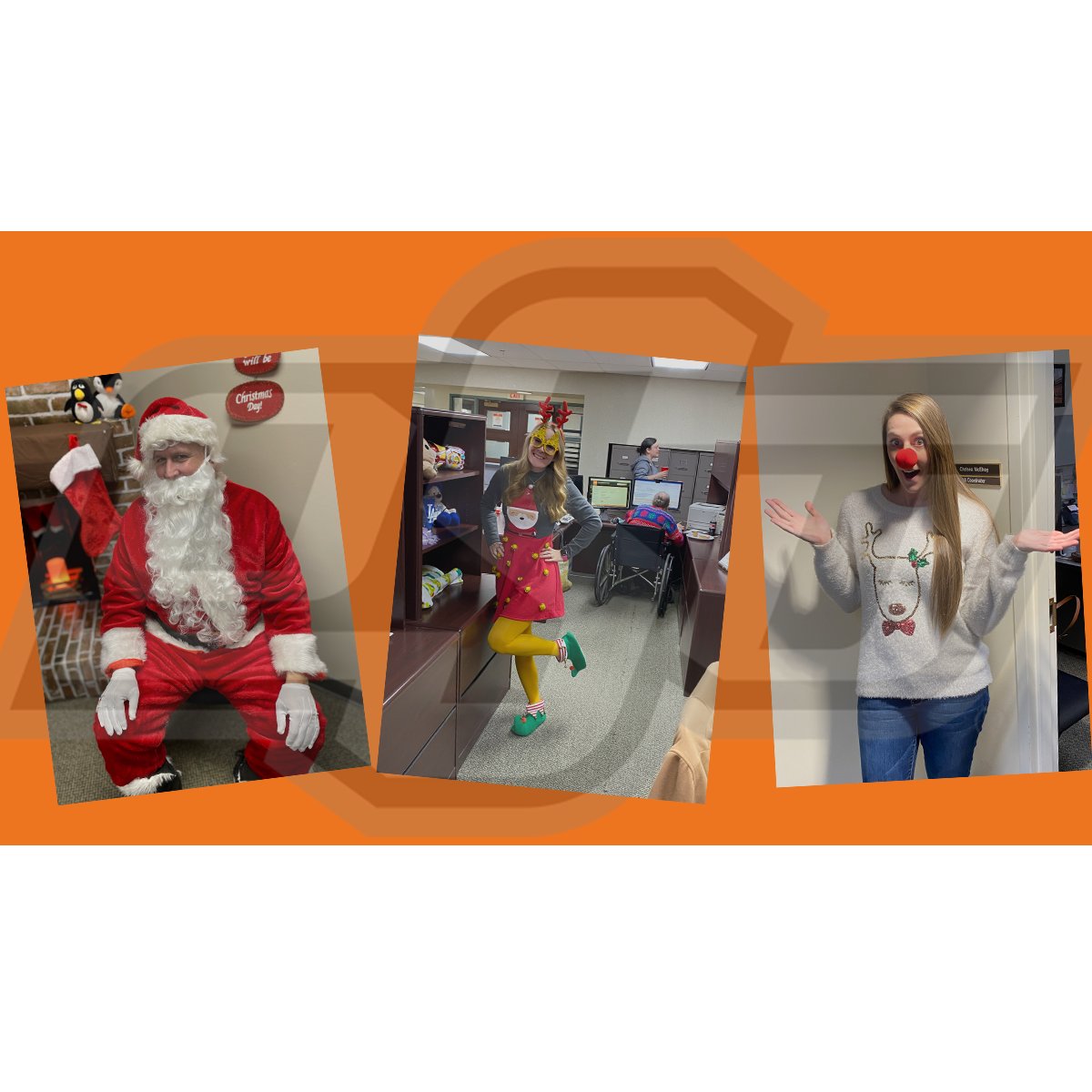 RegistrarOSU's tweet image. Congrats to Jeff, Becca and Chelsea for their winning holiday outfits at this year’s holiday party!!! #CowboyFamily #IAmOKState #AmericasBrightestOrange