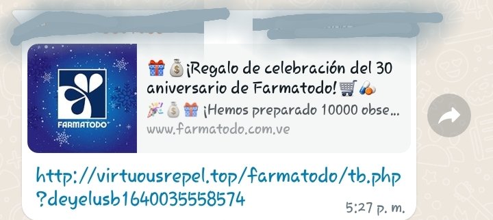 GraficoACM's tweet photo. @Farmatodo Feliz tarde! Gusto saludarles, está rodando una cadena vía whatsapp supuestamente que están realizando regalos por el 30 aniversario.  Es real o se trata de una estafa? https://t.co/CViss8MeL5
