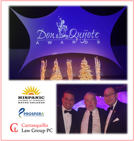 CLGPCLegal's tweet photo. @CLGPCLegal recently attended @HCCMO's 24th Annual #DonQuijoteAwards2021 in #Orlando on 12/11. This event recognizes businesses and individuals committed to advancing the #Hispanic community in #CentralFlorida. We are excited to expand into Orlando and a proud member of #HCCMO. https://t.co/Bwchofnfty