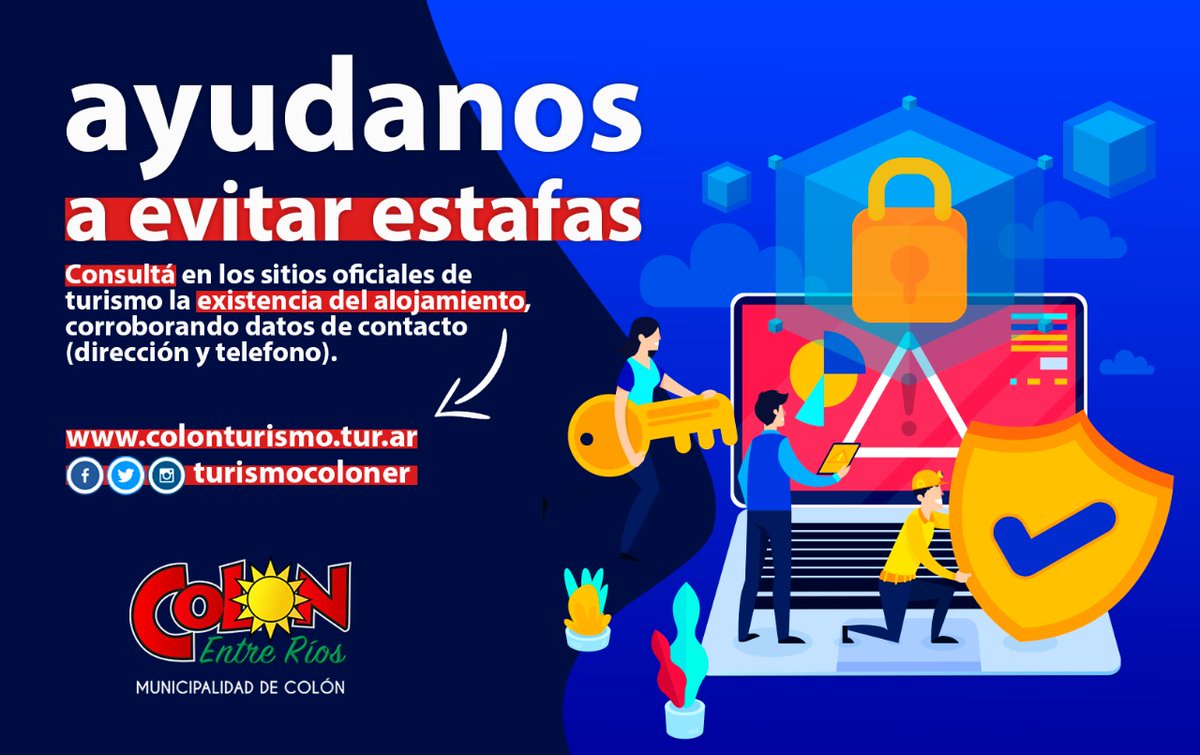 turismocoloner's tweet photo. ✋ Ayudanos a evitar estafas!
Consultá en los sitios oficiales de Turismo Colón la existencia de alojamientos, corroborando los datos de contacto (dirección y teléfono).
Ingresá a https://t.co/2vLkSaDmq4 o consultanos en las redes sociales.
#alquilaseguro #verano2022 #veranocolon https://t.co/QWsACwy1Xo