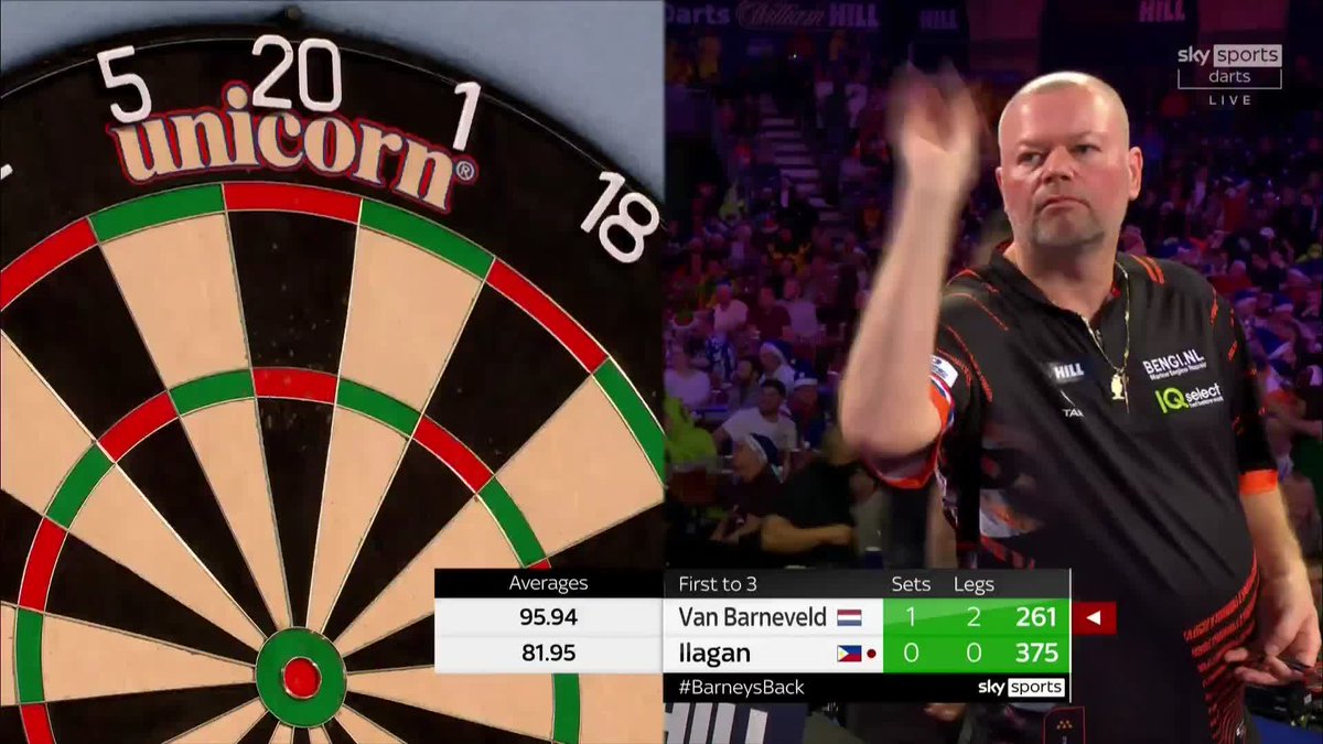 PDC Darts on Twitter: "𝘾𝙡𝙖𝙨𝙨𝙞𝙘 𝘽𝙖𝙧𝙣𝙚𝙮! What a finish from  Raymond van Barneveld as he takes the second set with a beautiful 121  finish to lead 2-0. He clinched that set in
