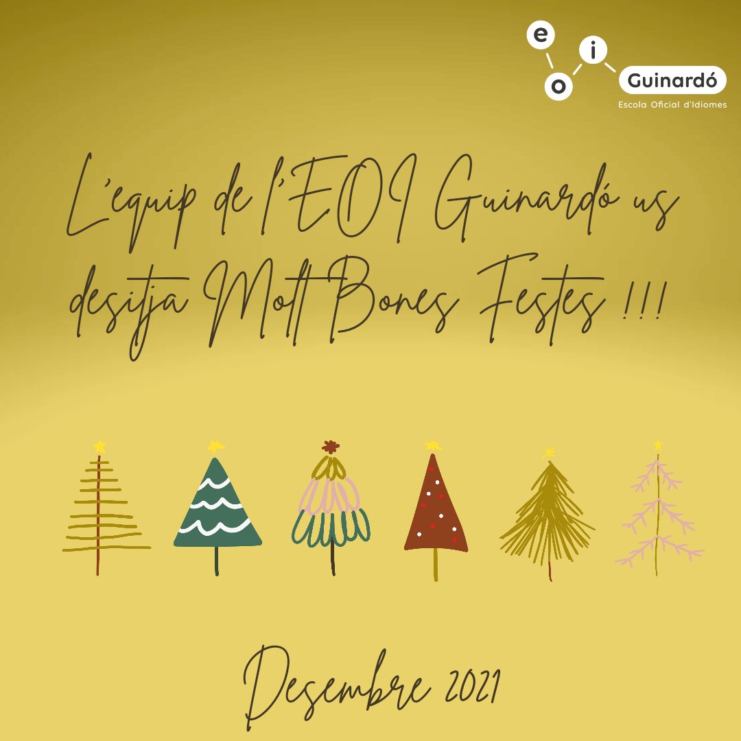 eoiguinardo1's tweet photo. Vacances de Nadal del 23/12/21 al 9/1/22. Ens veiem el dilluns 10 de gener! Cuideu-vos! No perdis el fil de l'aprenentatge durant les vacances: lectura, sèries, gramàtica, conversa, música, etc en la llegua que estudies! #eoiguinardo #English #francais #deutschlernen https://t.co/XD7aDKyBca
