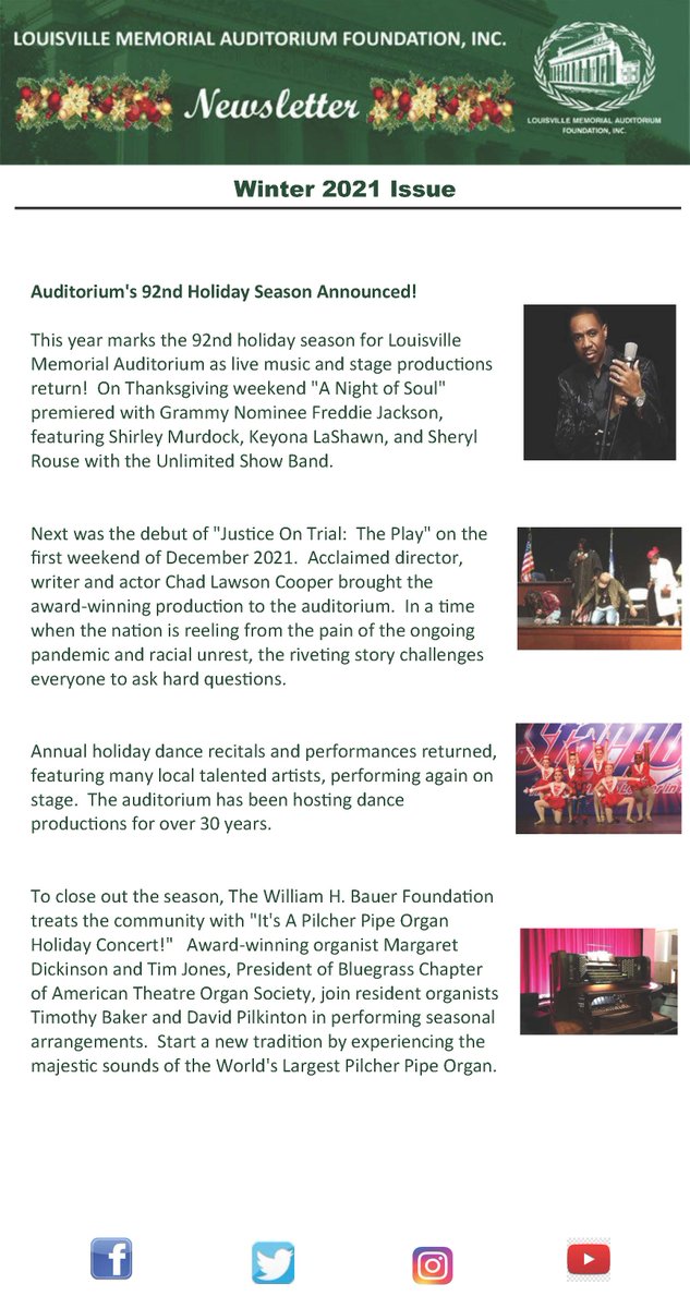 LouMemAud's tweet photo. Just in time for the holidays and as the year comes to an end, enjoy the auditorium's foundation "Winter" newsletter! https://t.co/3BdZr55CGO