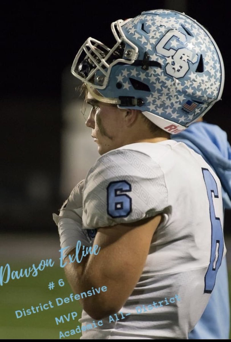 KellyHanesPIO's tweet photo. This kid is all heart &amp; #All4Mom. Played out of position all season, anchored a State Championship defense and is a stud in the classroom. I vouch 4 him #recruitCS RT @ReggiePatrick21: 9-4A Co- Defensive MVP. Academic All-District. #recruitCS @DawsonExline https://t.co/v39aJbDTQF