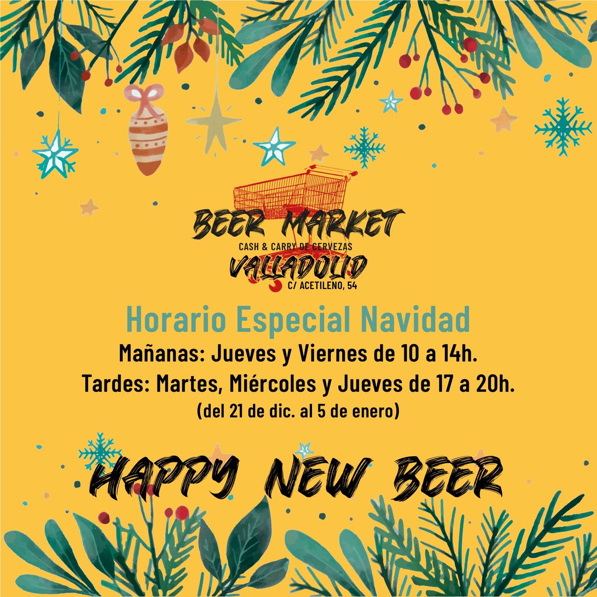 BeerMarketVa's tweet photo. Por petición popular, ampliamos horarios para estas fiestas. Que nadie se quede sin las mejores cervezas estas navidades!! 🍻🎄🛒 https://t.co/QRosMsM5xO