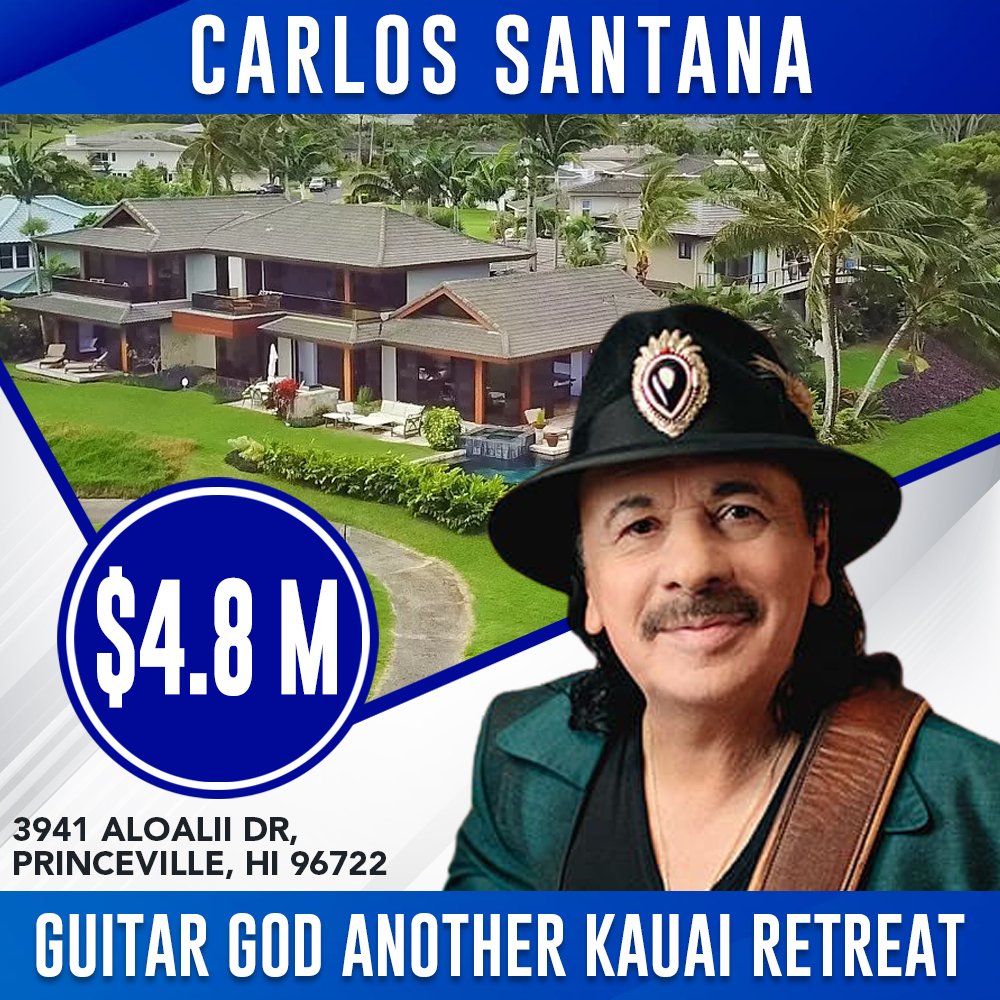 LowellVanderblt's tweet photo. #CelebrityRealEstate
Guitar God #CarlosSantana Selling Another Kauai Retreat for $4.8M

Open concept living and dining areas feature more glass than walls, floor to ceiling sliding doors, built ins, and a wet bar, home features four en-suite bedrooms https://t.co/YKAG1fJcLA