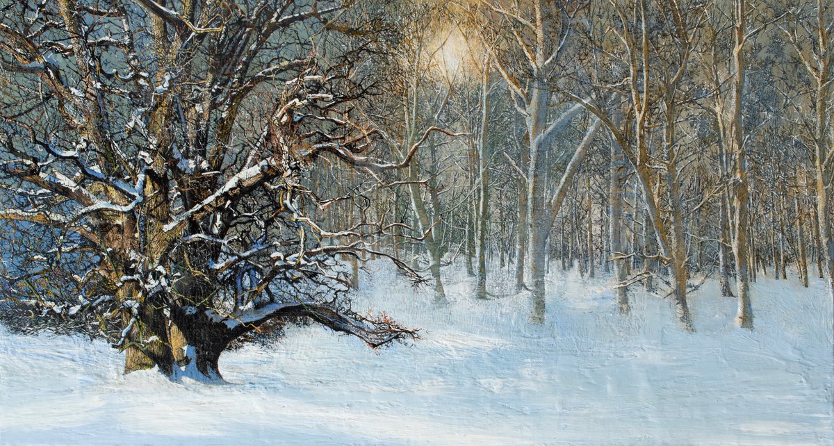 A painting to mark the Winter Solstice, the first day of winter
 watercolour, gesso, egg tempera and ink  18 x 33 inches
#WinterSolstice #countryside #contemporaryart