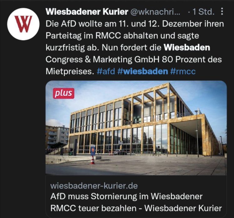 bgrwiesbaden's tweet photo. ~ 200k. Unser Vorschlag: auf die hohe Kante legen und beim nächsten Mal die Klage gegen die Bereitstellung des RMCC an die #fckAfD damit finanzieren.  Schließlich möchte ja niemand Gewinn aus dem Geschäft mit den Faschos machen, oder? ODER???#blockafdwi #wiesbaden https://t.co/5s8ez3wwnX
