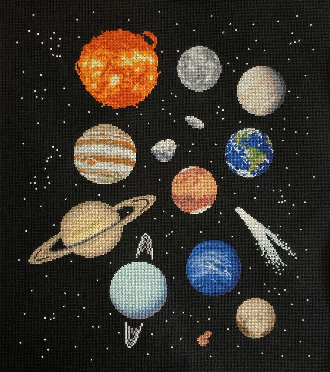 redditSpaceView's tweet photo. I made the Solar System in cross stitch form  -) https://t.co/yiYGCgxruH