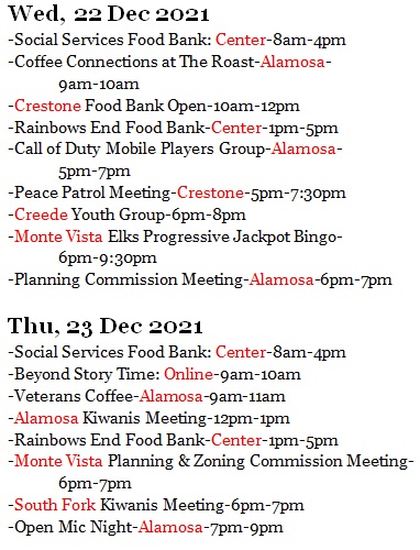 VoicesSLV's tweet photo. Christmas is mere days away! Keep up with all the events and meetings in the Valley by joining the SLVoices Facebook Group at https://t.co/W7nFPDmWe0. Here's what's happening WEDNESDAY &amp; THURSDAY, 22-23 December: https://t.co/KwPOQfoHZu
