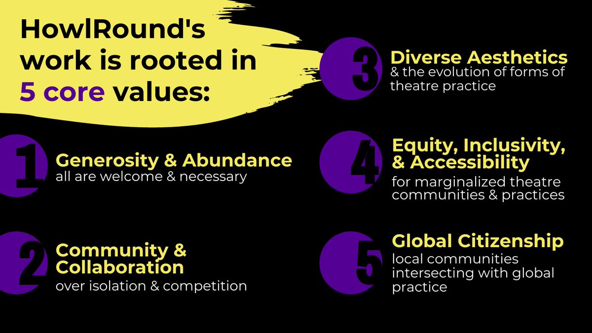 HowlRound's tweet photo. At the end of the year, it's helpful to look back at our values. This is what we're aiming for at #HowlRound.
🤔 How'd we do this year?
https://t.co/o9B9cOi1lG https://t.co/OElF7xe6I2