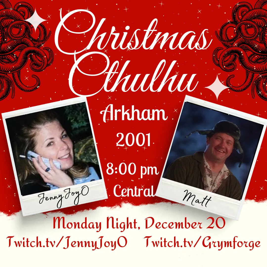 Christmas in Arkham in 2001. Tonight at 8 central.  @grymforge @Single_T_Mat #ttrpg #rpg #christmas #christmasgame #cthulhu #holidayseason