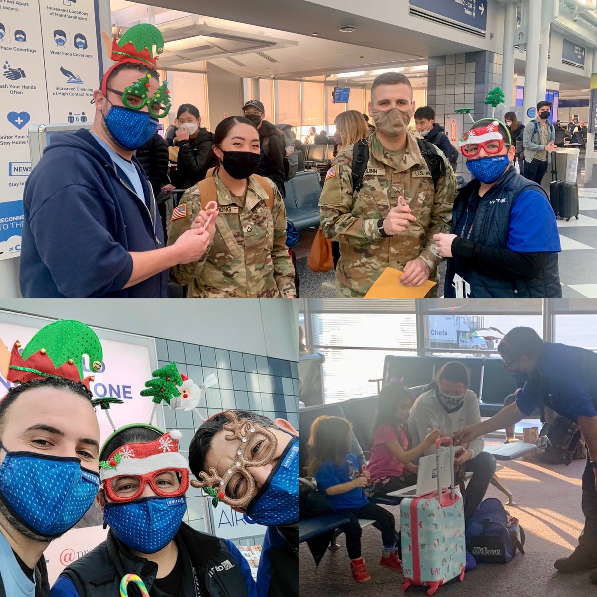 ORD Ramp Trainers out engaging our customers @fly2ohare and spreading holiday cheer this holiday season from our youngest of customers to the members of our armed forces! ✈️ 🎅🏻 🎄 @weareunited @HermesPinedaUA @Toddhavel11 @JulieAs76920130 @OmarIdris707