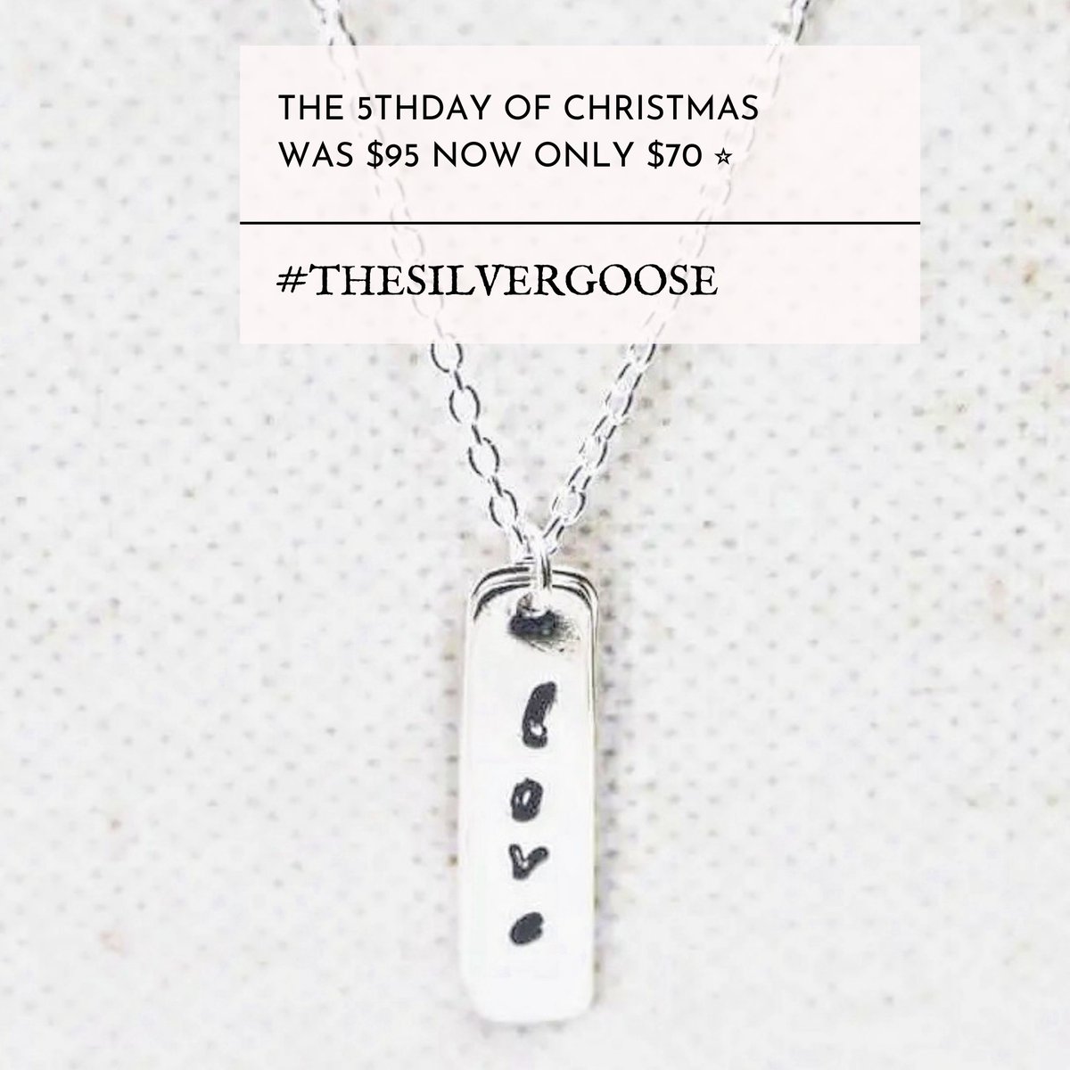 The 5th Day of Christmas ⭐
.

This beautiful sterling silver LOVE necklace. It was $95 now ONLY $70.
Treat yourself to a piece of Jewellery for Christmas ⭐

.
Every piece of Jewellery is handmade by me.  "Special Pieces, for Special people

#TheSilverGoose