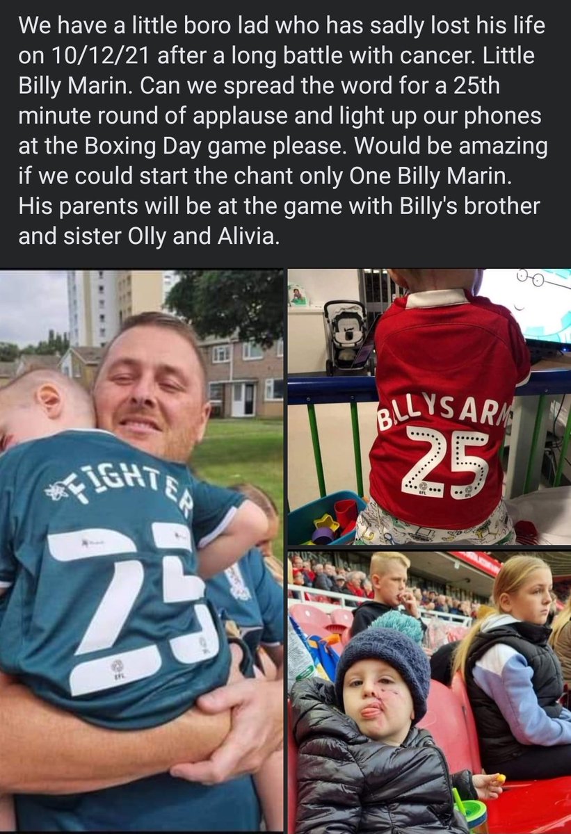 SteHatfield's tweet image. Come on #Boro fans let's do our bit and show the Marins what an absolute warrior Billy was. Please RT this and get the message out ready for Boxing Day 💙 #UTB