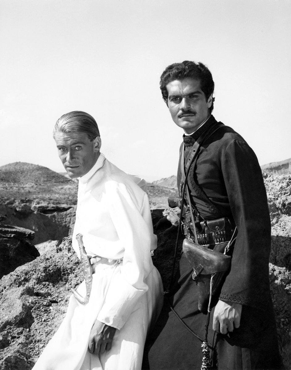 TheOldHollywood's tweet photo. Peter O'Toole and Omar Sharif in a publicity still for Lawrence of Arabia (1962) https://t.co/baJD3x7YVQ