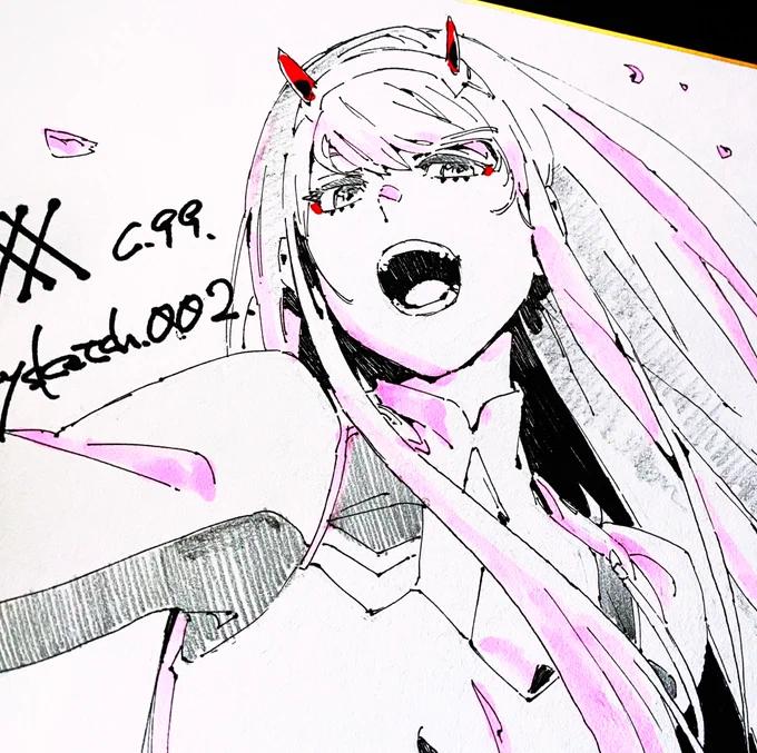 色紙準備中です。
毎回ペンで描くのは苦労します。
#ダーリンインザフランキス #ゼロツー #C99 