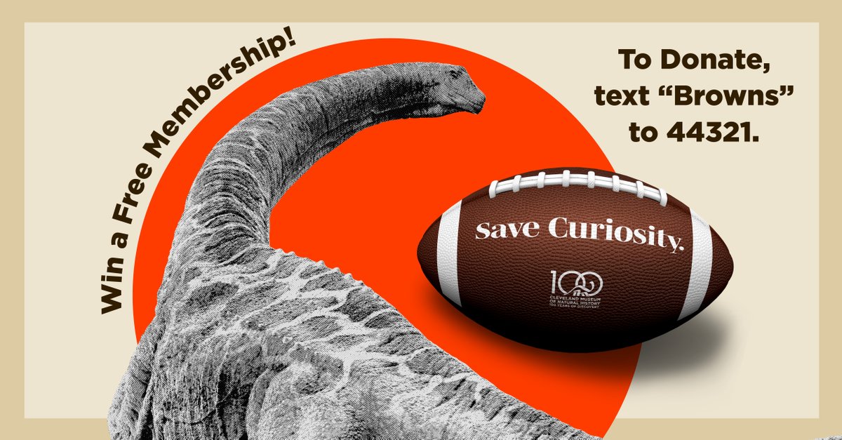 goCMNH's tweet photo. We're thrilled to partner with the @Browns. Your next text could #SaveCuriosity. Text BROWNS to 44321 to make a one-time donation to the Museum and support our transformation. #GoBrowns https://t.co/RKwMd869H6