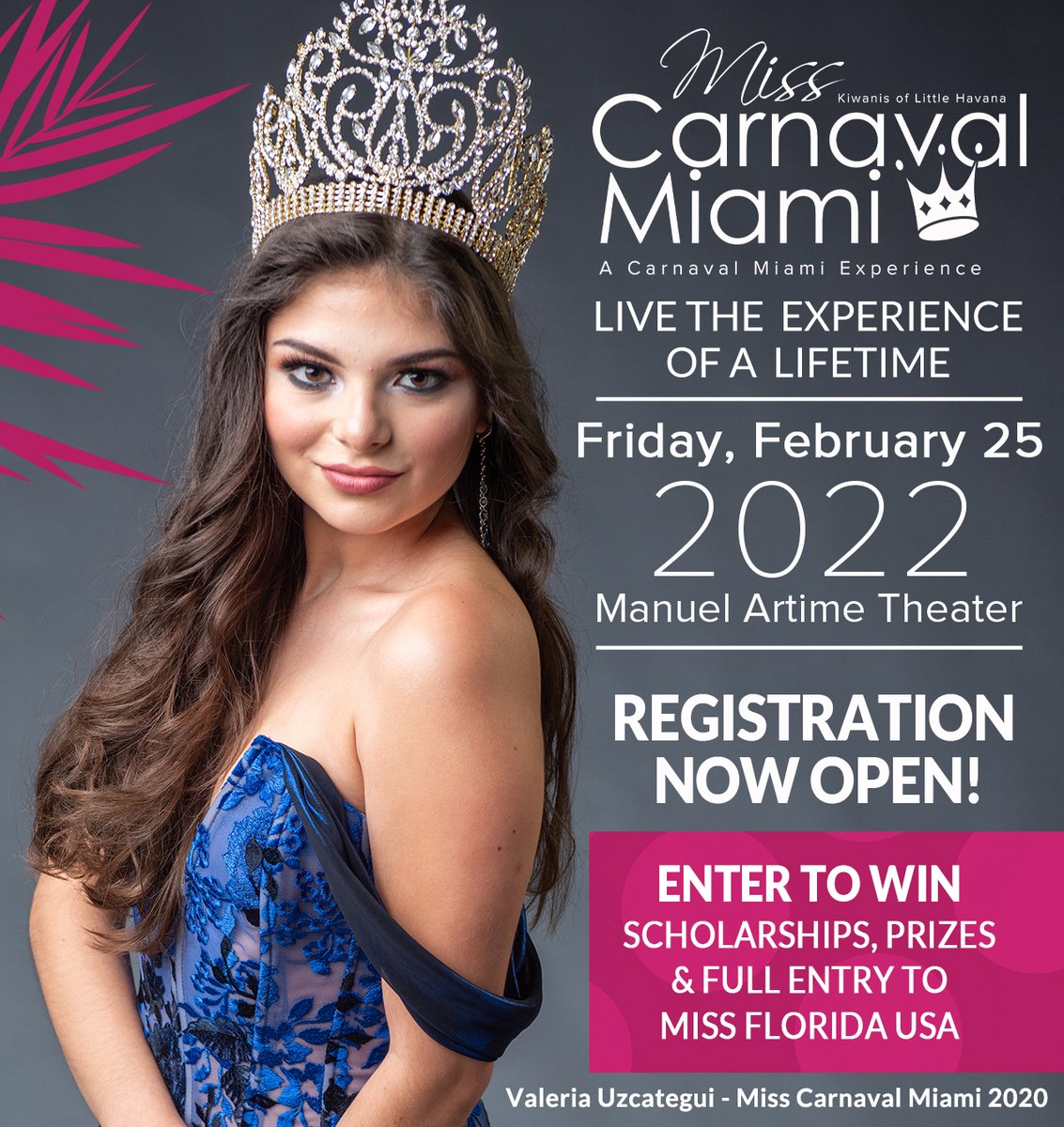 The Kiwanis of Little Havana are excited to announce  Miss Carnaval Miami is back!! 

Register for a chance to become Miss Carnaval Miami 2022 and win scholarships, prizes and full entry to Miss Florida USA. 

👑💃 More details: ow.ly/5Riv50HfU72 

#pageant #missflorida