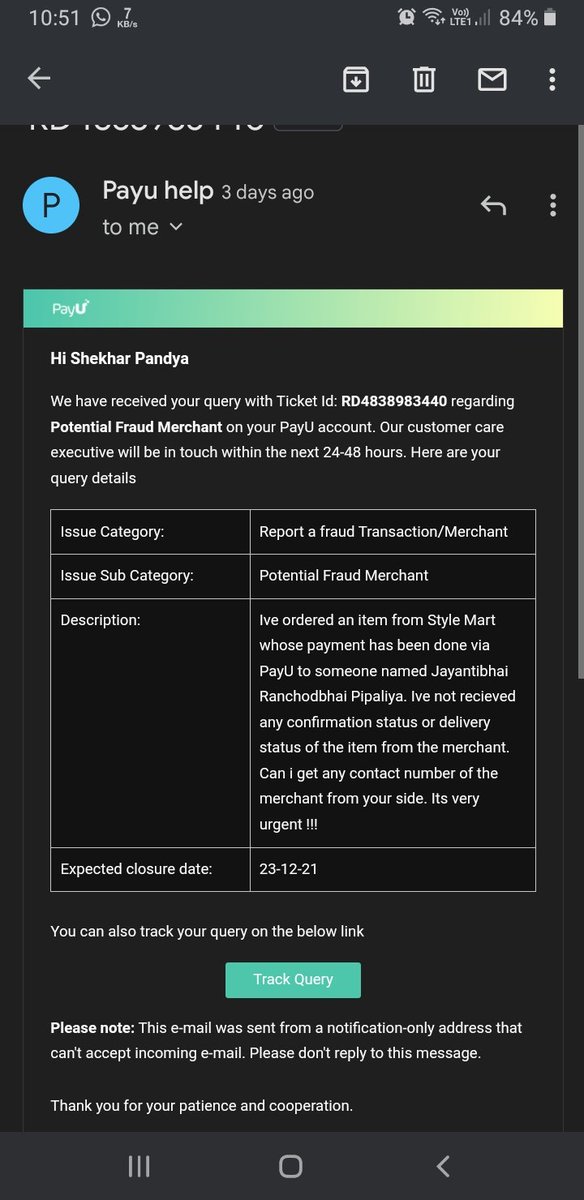 Shekharpandya16's tweet photo. I purchased an item from #Stylemart still no reply from the merchant or the website regarding the delivery or item status.Payment is done to some1 JayantiBhai Pipaliya via #PayU. I raised a complaint in PayU about it but no reply.I think this is fraud @Cyberdost @jagograhakjago https://t.co/iEsvwZb9Il