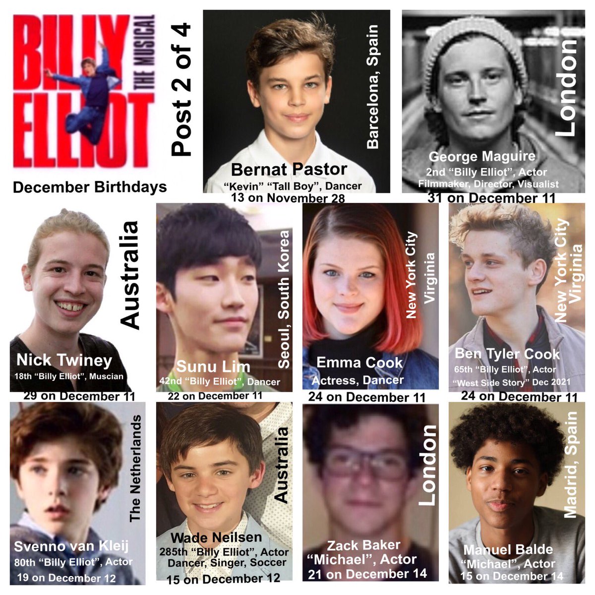 RoyEtten's tweet photo. ⁦@BillyElliotUK⁩ ⁦@BillyElliot_es⁩  #BillyElliot   Happy December Birthdays to least 21 “Billy Elliots”, 7 “Michaels”, 1 “Debbie”, 4 “Ballet Girls”, 2 “Small Boys”, 2 “Tall Boys”, 1 “Tony”, 1 “Dancer”. (Post 2 of 4).  Stay Healthy, Stay Safe.  🙏🙏❤️❤️ https://t.co/1oTXPbiVCZ