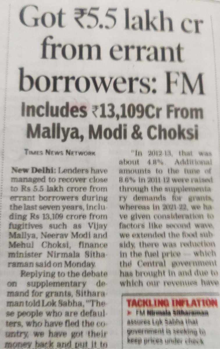 Jaya20012's tweet photo. Scamster #Congress + #DMK + #TMC + #NCP supporters will avoid mentioning this:
#ModiSarcar realised Rs 5.5 cr frm errant defaulters. Inclg Rs 13,100 Cr from #Mallya, #Nirav, #Choksi.
But some jealous of #gujarati success story & create an image as if scams done post 2014. https://t.co/XHERWfV4Nm