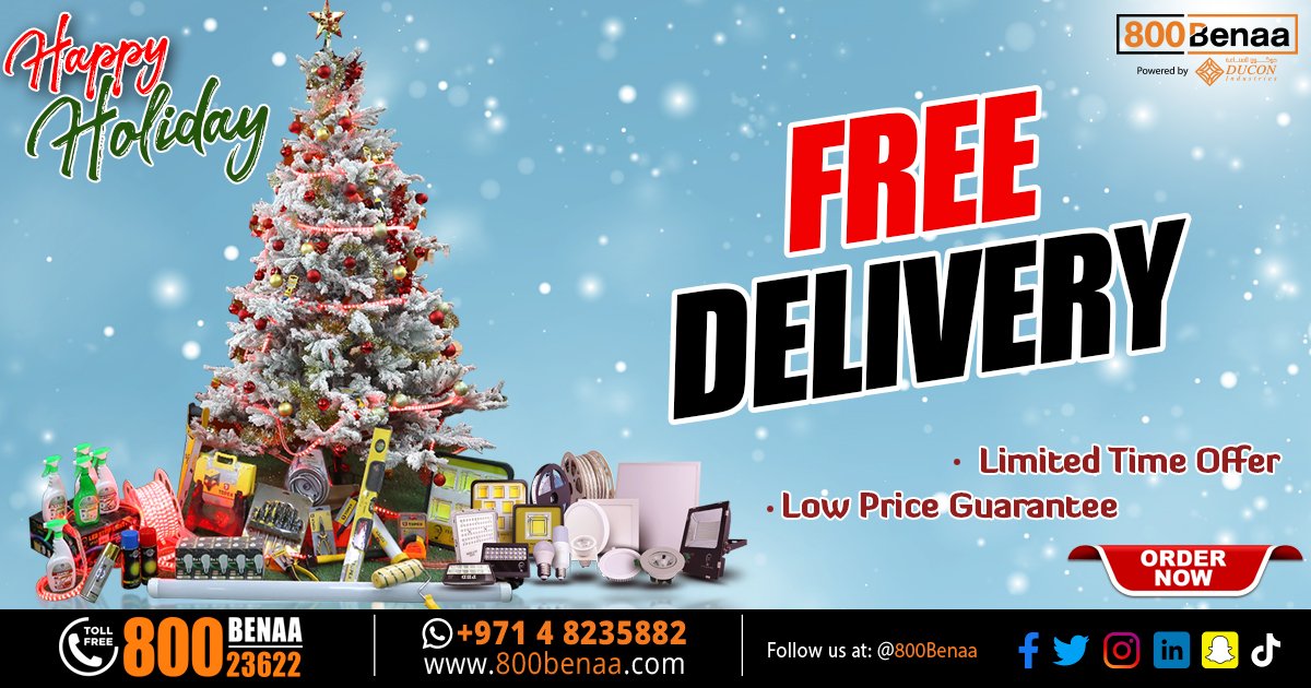 duconodl's tweet photo. 🎄Happy Holidays Offer!🎄
Free Delivery if you order from our wide range of building materials and tools online now.
🌐Shop online: https://t.co/tXlPjAbaGr
📞800 23622
#happyholidays #800benaa #freedelivery #handtools #buildingmaterials #decemberoffers #xmas #tools #dubaishopping https://t.co/WY544GiWOn