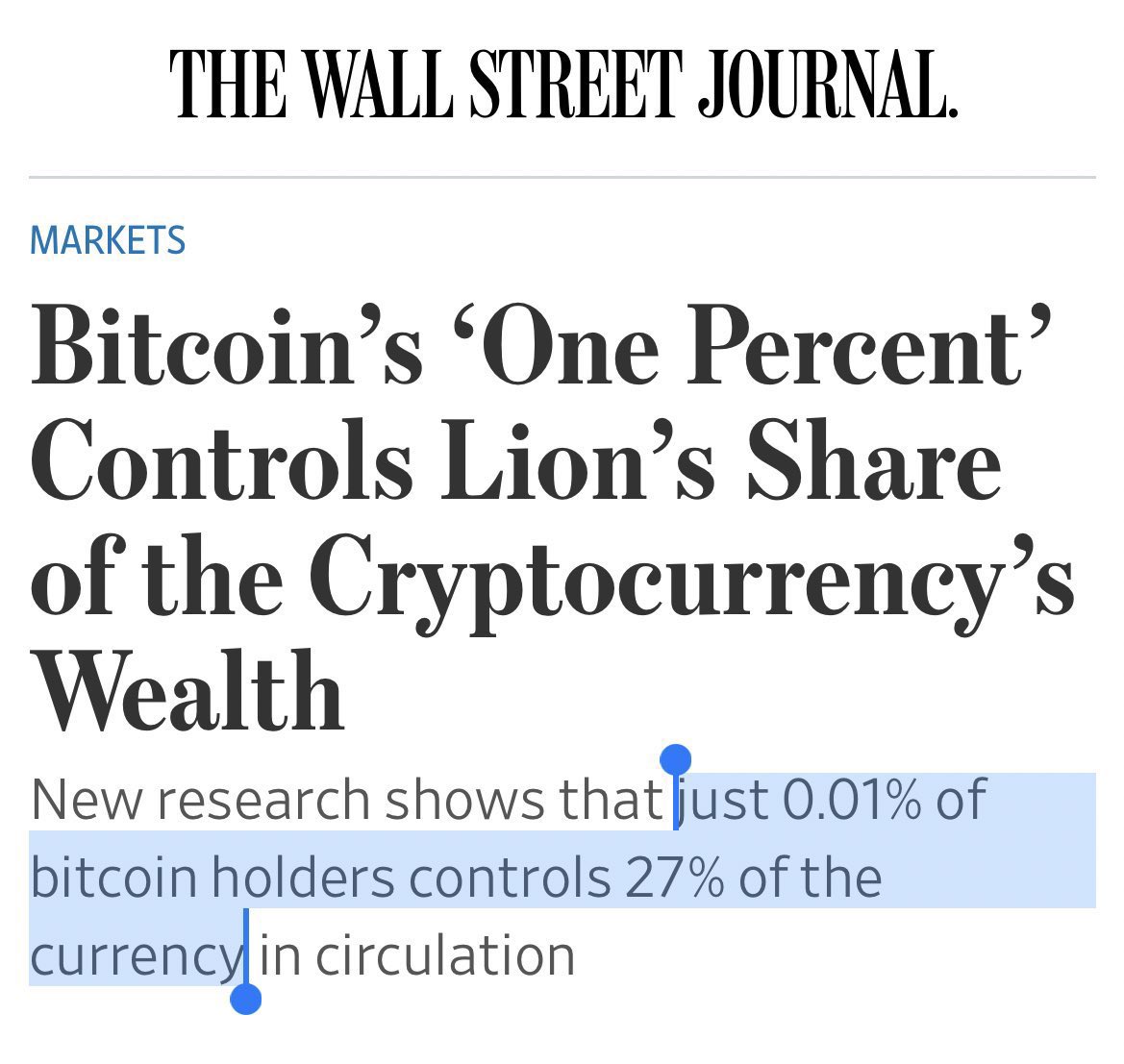 xdc_news's tweet photo. Well, well, well…what do we have here!

“Bitcoin’s “1%” controls lion’s share of the cryptocurrency Wealth”

@WallStreetJour1 #crypto #web3 $btc #DeFi https://t.co/4MpxZzTJoJ