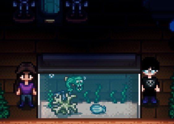 I caught a hideous legendary fish so I bought a tank and then caught a prettier fish for Jodi. So now we have Beauty and Beast that watch over us every night. (<a href="/notjcdi/">jodi.</a>)
