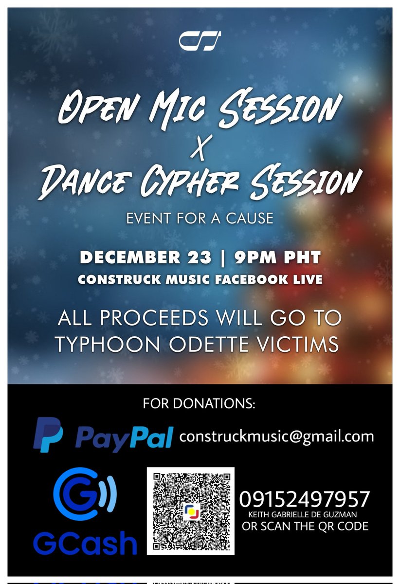 ConStruckMusic's tweet photo. 🎤 #ConStruckMusic : Open Mic x Dance Cypher Session

We will be sharing our performances via facebook live for the benefit of Typhoon Odette Victims and we need YOUR help to make our efforts go even further! See poster for more details! 🙏🏻

#CSMJamNight https://t.co/IalVAQlDg3