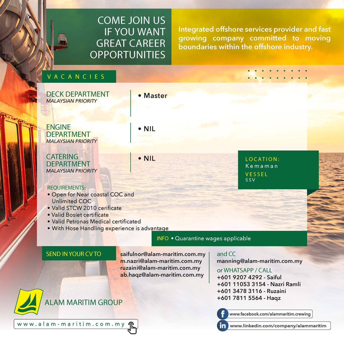 YABSaifulSobri's tweet photo. We looking for a Master for our Vessel.

Kalau ada sedara mara atau kawan2 yg dah lana duduk rumah boleh tlg sampaikan. Tq https://t.co/p1bvhOwgNL