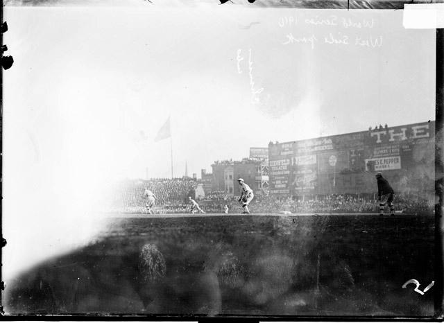 AlexCheremeteff's tweet photo. October 23, 1910: Game action in front of a packed house during Game 5 of the World Series. The first baseman is Frank Chance of the Chicago Cubs.

Athletics 7, Cubs 2
West Side Grounds, Chicago

#Mackmen #MLB https://t.co/ilGz9HBGy7
