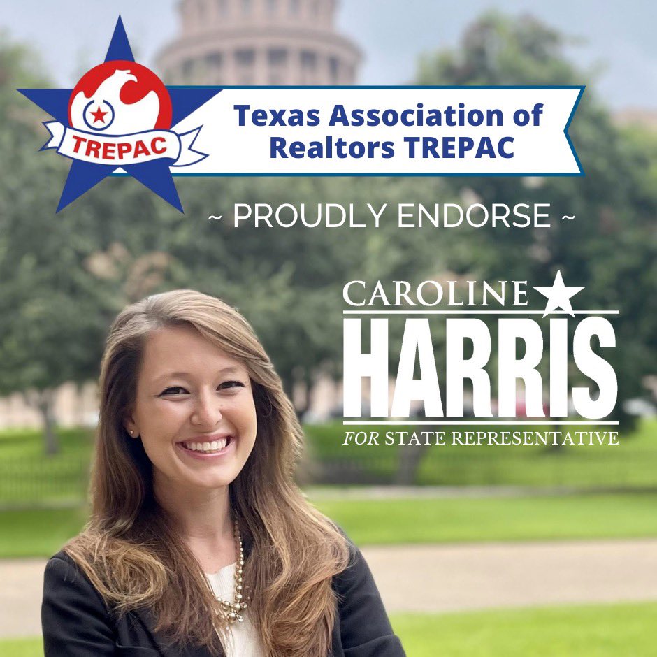 CarolineForTX's tweet photo. Honored to have the endorsement of the Texas Association of Realtors TREPAC!

@WC_REALTORS are heavily involved in our community, and their support will go a long way toward winning this race. Join them and get involved at https://t.co/QuxNQvALNJ. 

#txlege @TexasTREPAC https://t.co/rPXCv0NBsG